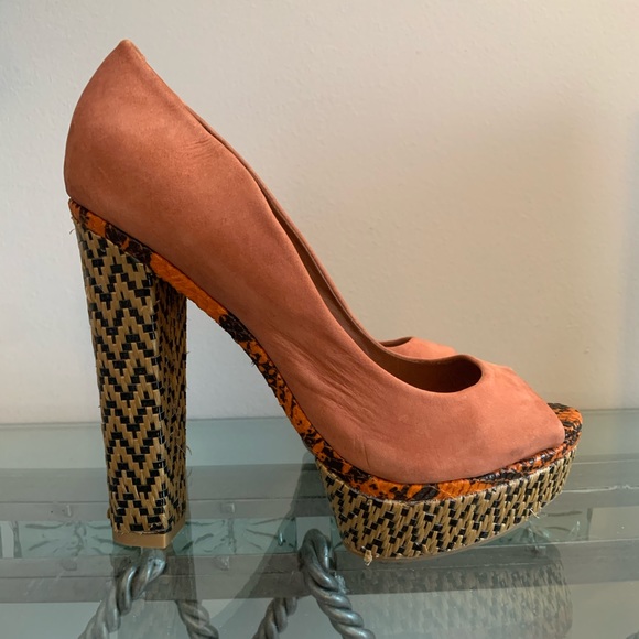 Schutz Wicker Nobuck Block Heel Platforms - Picture 4 of 13